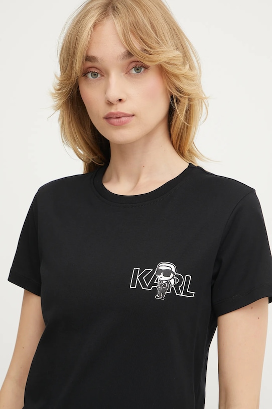 Памучна тениска Karl Lagerfeld IKON черен A3W17085