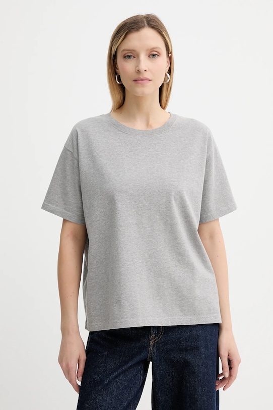 Bavlněné tričko American Vintage kulatý šedá FIZ02A