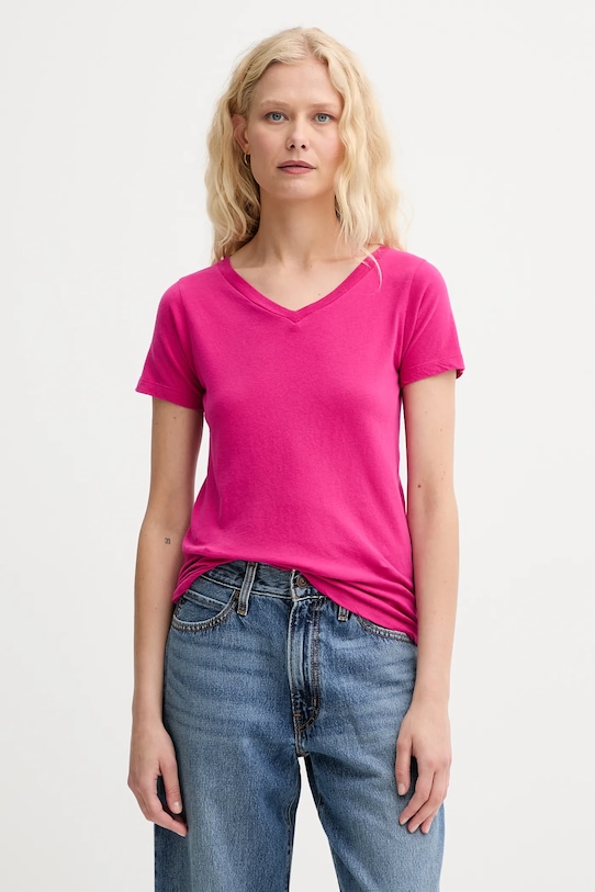 American Vintage tricou din bumbac uni roz GAMI02D