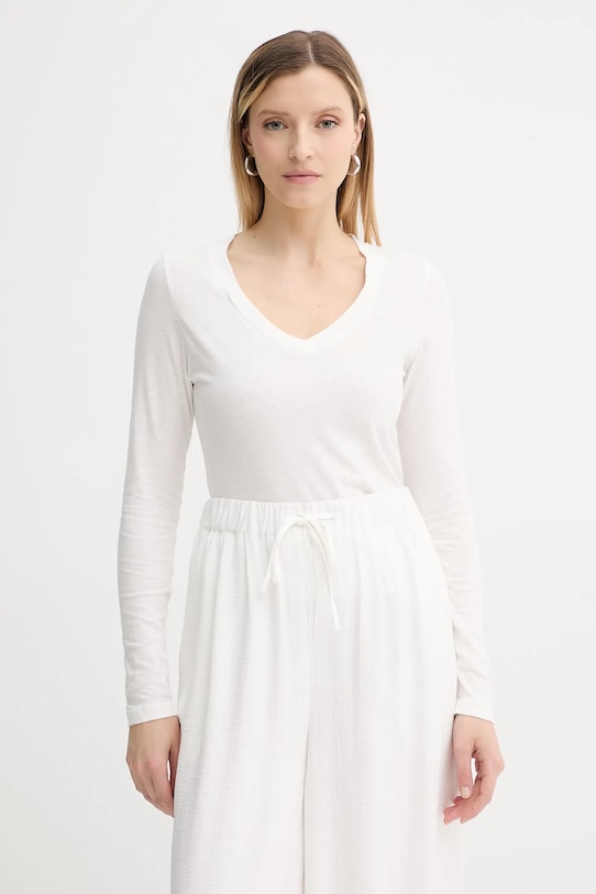 Bavlněné tričko s dlouhým rukávem American Vintage hladký bílá GAMI02E