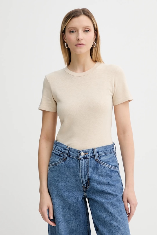 Bavlněné tričko American Vintage hladký béžová SON28G