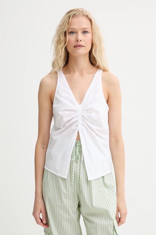 Renewed camicetta in cotone creative upcycling semplice bianco koszulowy.top