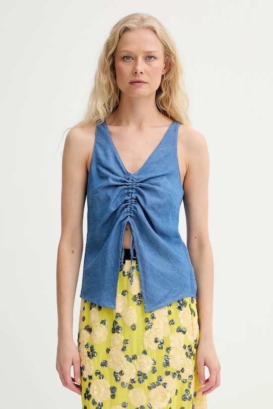 Бавовняна блузка Renewed creative upcycling casual блакитний koszulowy.top