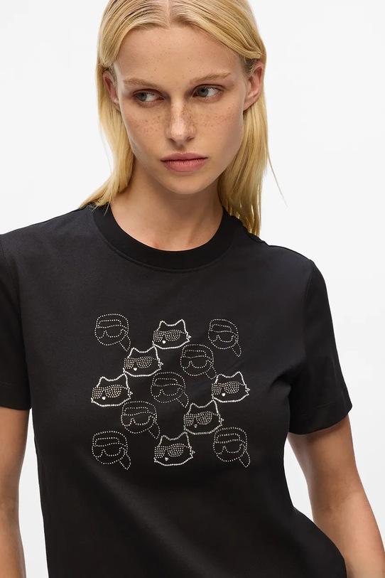 Ρούχα Βαμβακερό μπλουζάκι Karl Lagerfeld A4W17098 μαύρο