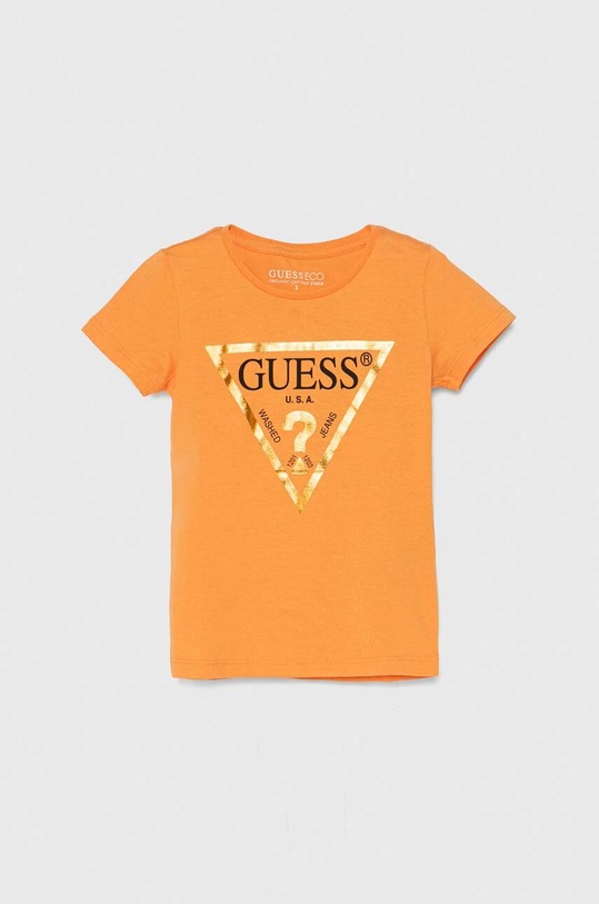 Bavlněné tričko Guess kulatý oranžová K73I56.K8HM0.PPYH