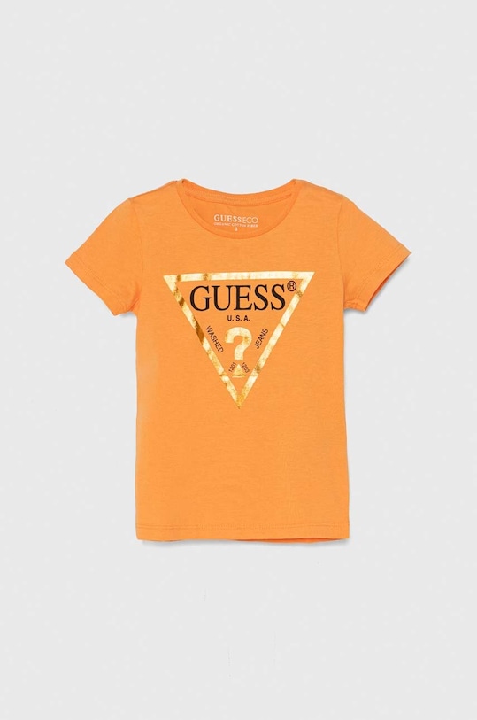 Bavlněné tričko Guess kulatý oranžová K73I56.K8HM0.PPYH