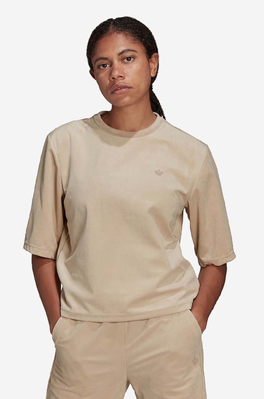 adidas Originals t-shirt Adicolor Velour Boxy gładkie czarny H22833