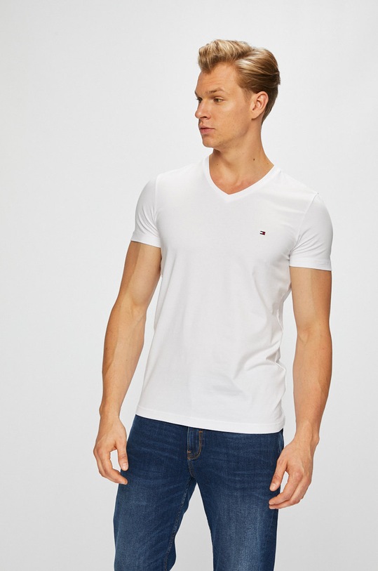 Tommy Hilfiger - T-shirt MW0MW02045 z elastanem biały MW0MW02045