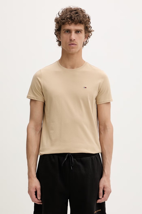 Tommy Jeans tričko pánske bavlnené béžová DM0DM04411