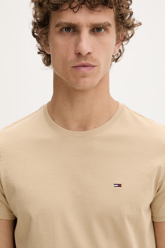 Tommy Jeans tričko pánske bavlnené béžová DM0DM04411