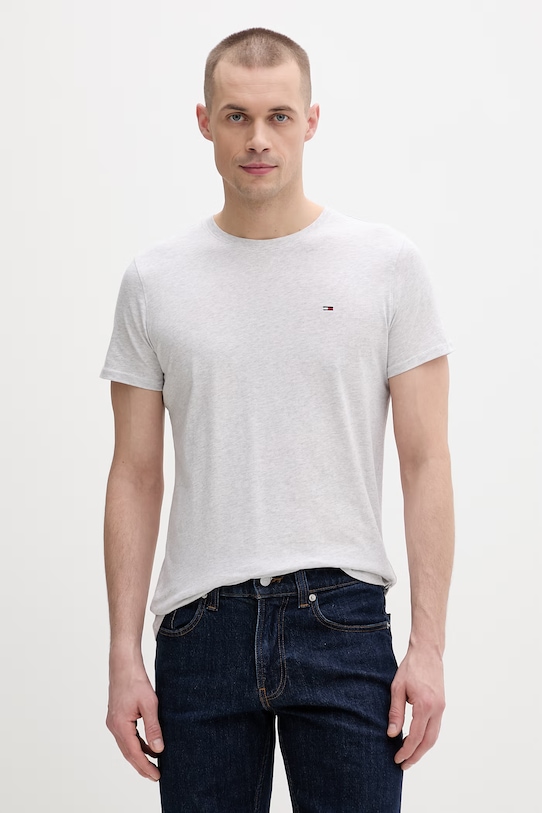 Tommy Jeans tričko pánske bavlnené sivá DM0DM04411