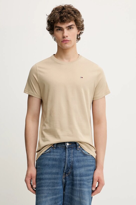 Tommy Jeans t-shirt bawełniany bawełna beżowy DM0DM04411