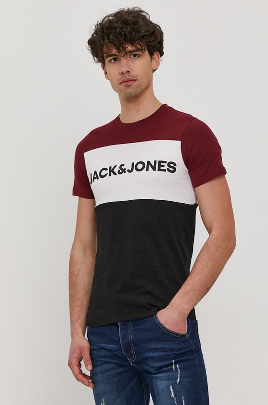 Jack & Jones - T-shirt nadruk bordowy 12173968