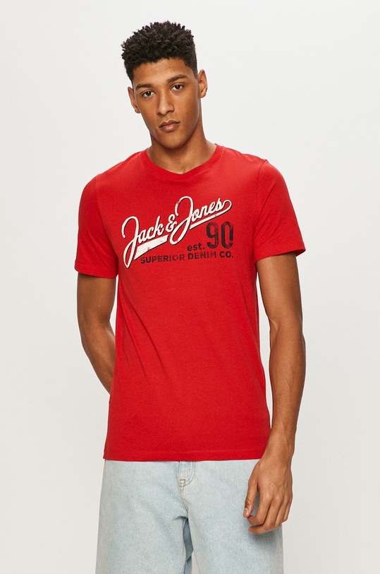 Jack & Jones - T-shirt nadruk czerwony 12180867