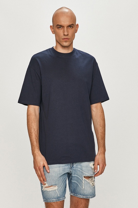 Bavlnené tričko Jack & Jones jednofarebný tmavomodrá 12185628