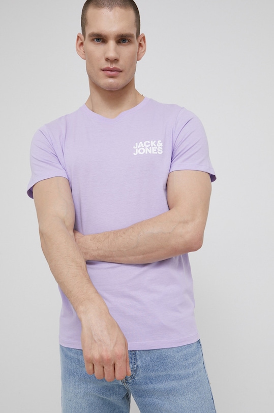 Bavlnené tričko Jack & Jones slim fialová 12151955.Lavender
