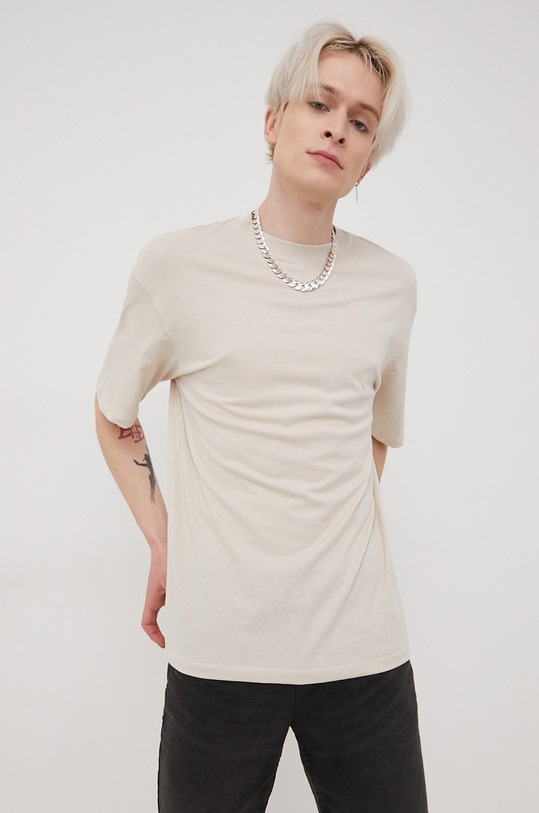 Jack & Jones t-shirt bawełniany bawełna beżowy 12185628.Moonbeam