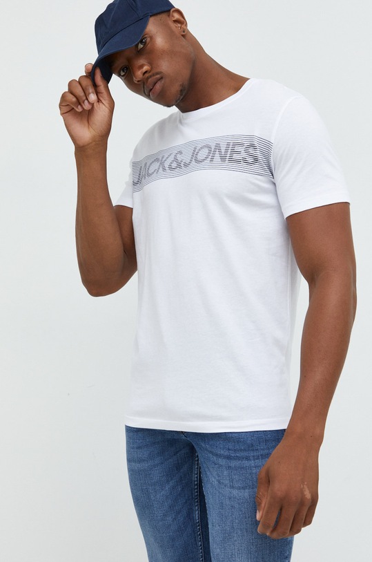 Памучна тениска Jack & Jones стандартна бял 12151955.White