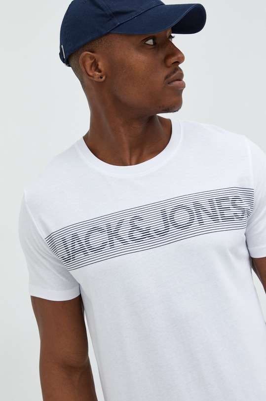 Памучна тениска Jack & Jones бял 12151955.White