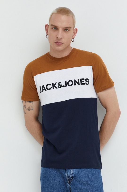 Bavlněné tričko Jack & Jones slim hnědá 12173968.Rubber