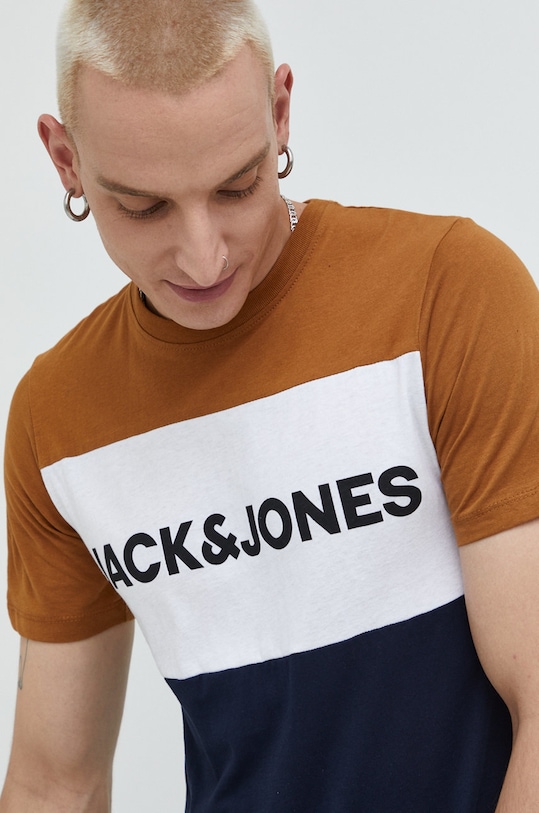 Bavlněné tričko Jack & Jones hnědá 12173968.Rubber