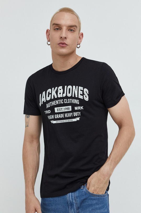 Jack & Jones t-shirt bawełniany nadruk czarny 12210949.Black
