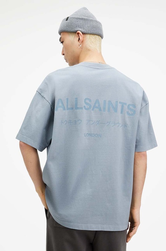 AllSaints t-shirt bawełniany UNDERGROUND SS CREW turkusowy MG386W