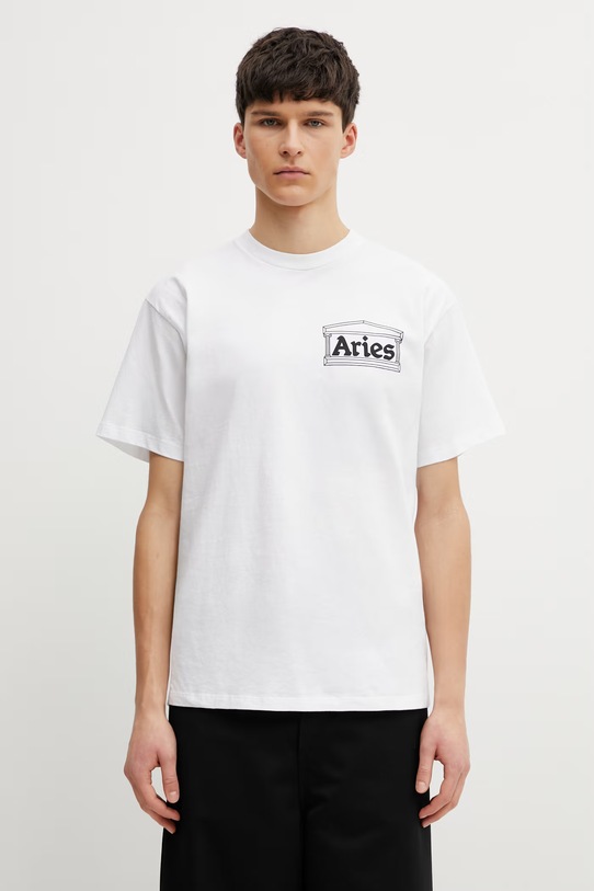 Aries longsleeve din bumbac Temple LS Tee print alb AR60000