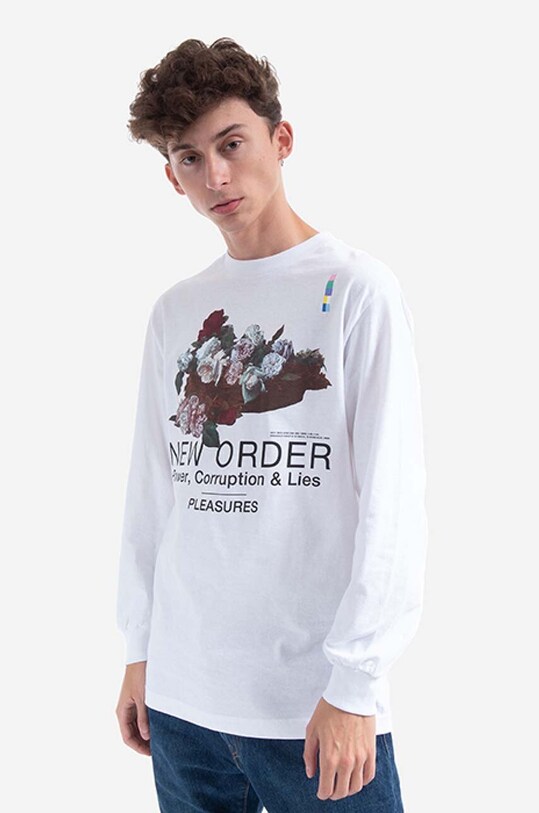 PLEASURES longsleeve bawełniany Power Long P21NO002 biały