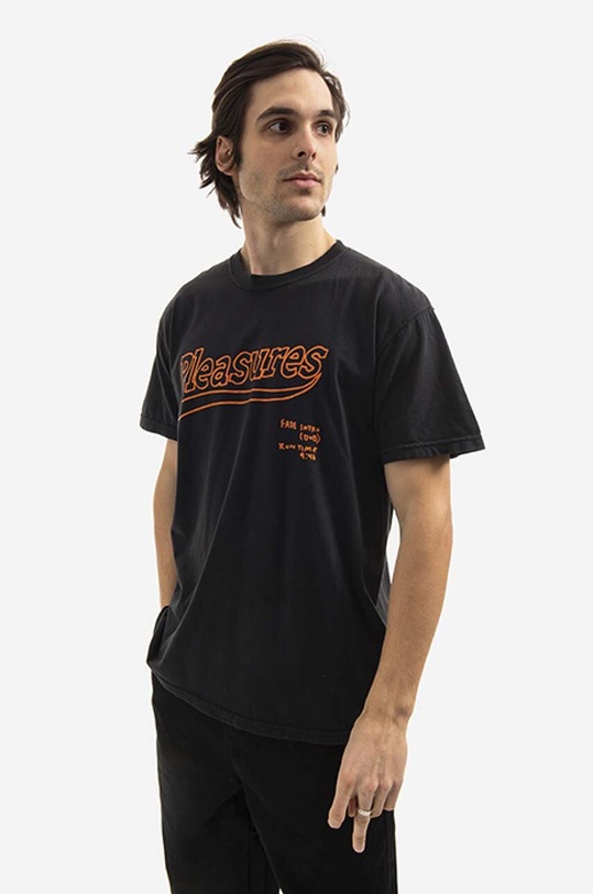 PLEASURES cotton T-shirt black P21W040