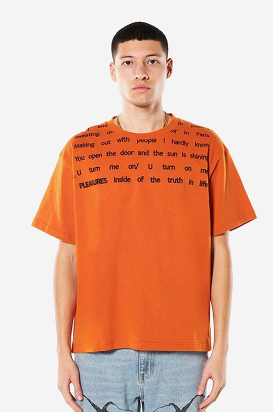PLEASURES cotton T-shirt cotton orange P22SP018