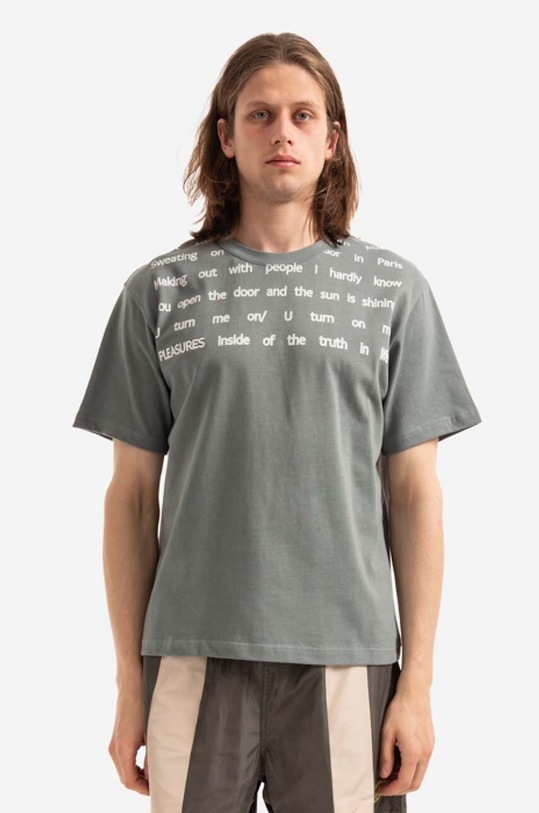 PLEASURES cotton T-shirt cotton gray P22SP018