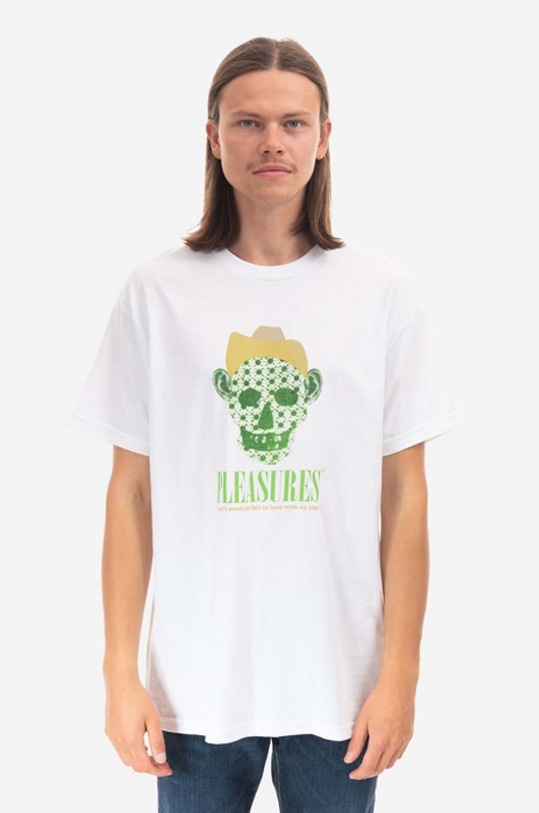Pamučna majica PLEASURES Cowboy regular bijela P22F059