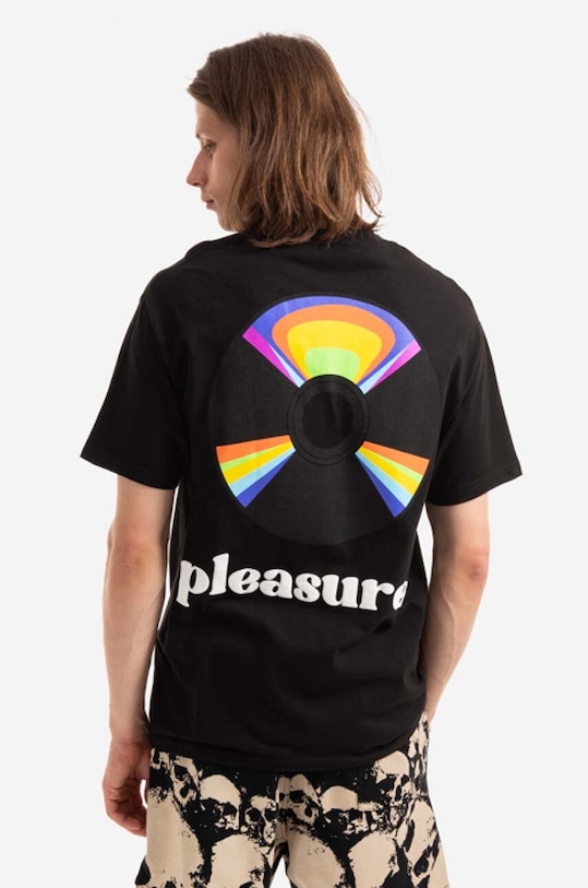 Clothing PLEASURES cotton T-shirt Spin P22SP052 black