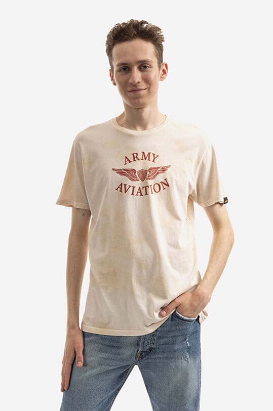 Alpha Industries tricou din bumbac Vintage Aviation print bej 106515.18