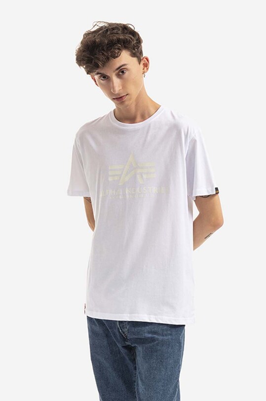 Bavlnené tričko Alpha Industries Basic T Kryptonite potlač biela 116521.09