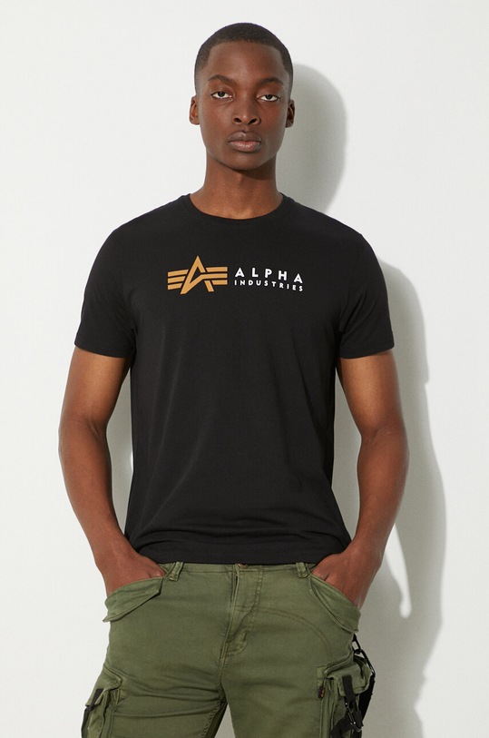 Alpha Industries t-shirt in cotone Label T regolare nero 118502.03