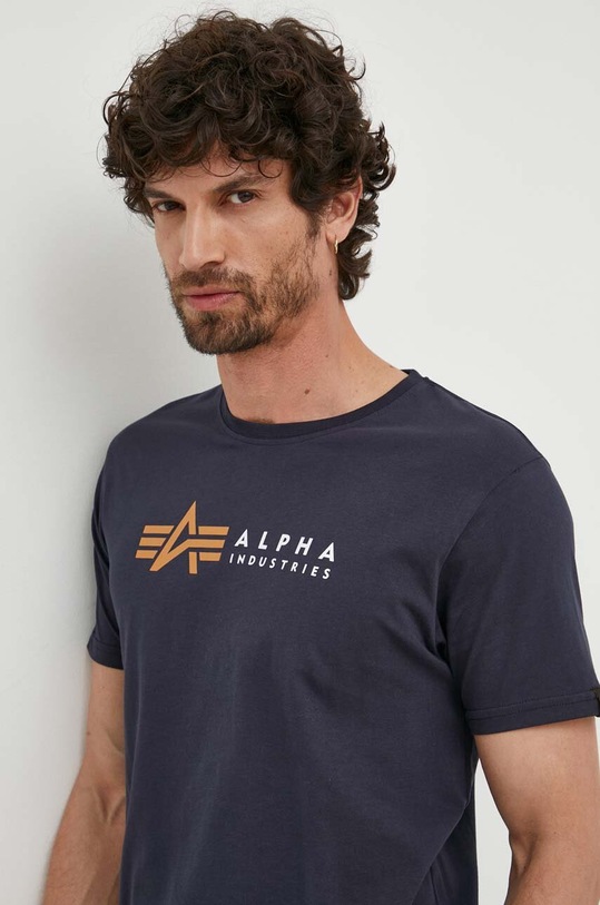 Bombažna kratka majica Alpha Industries Koszulka Alpha Industries Alpha Label T 118502 07 mornarsko modra 118502.07