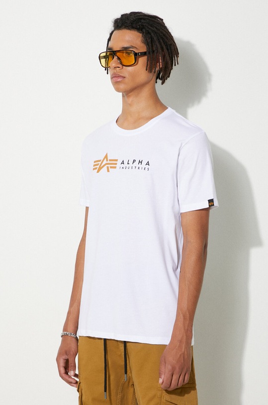 Βαμβακερό μπλουζάκι Alpha Industries Koszulka Alpha Industries Alpha Label T 118502 09 λευκό 118502.09