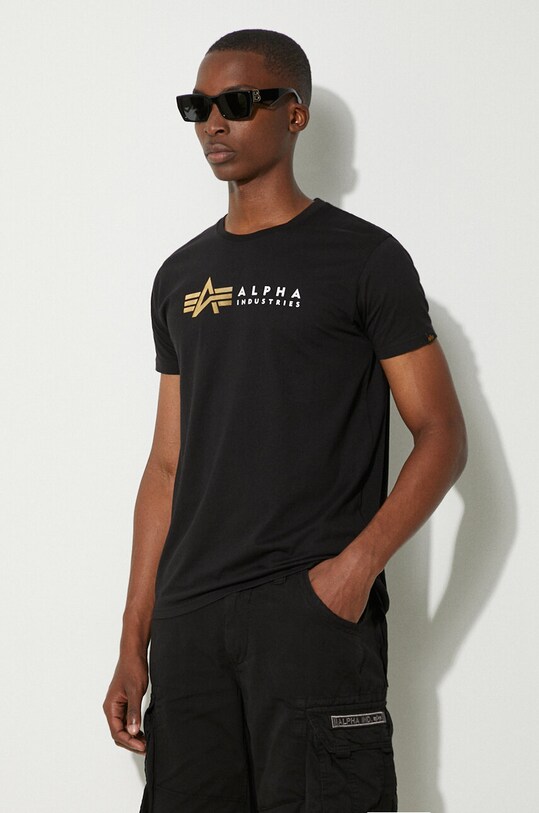 Alpha Industries cotton T-shirt Alpha Industries Label 118502FP 03 black 118502FP.03