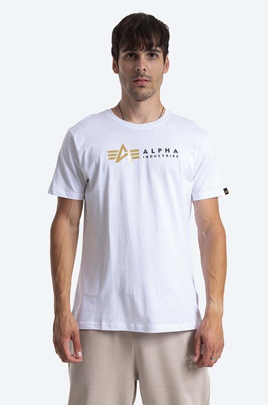 Хлопковая футболка Alpha Industries Koszulka Alpha Industries Label 118502FP 09 хлопок белый 118502FP.09