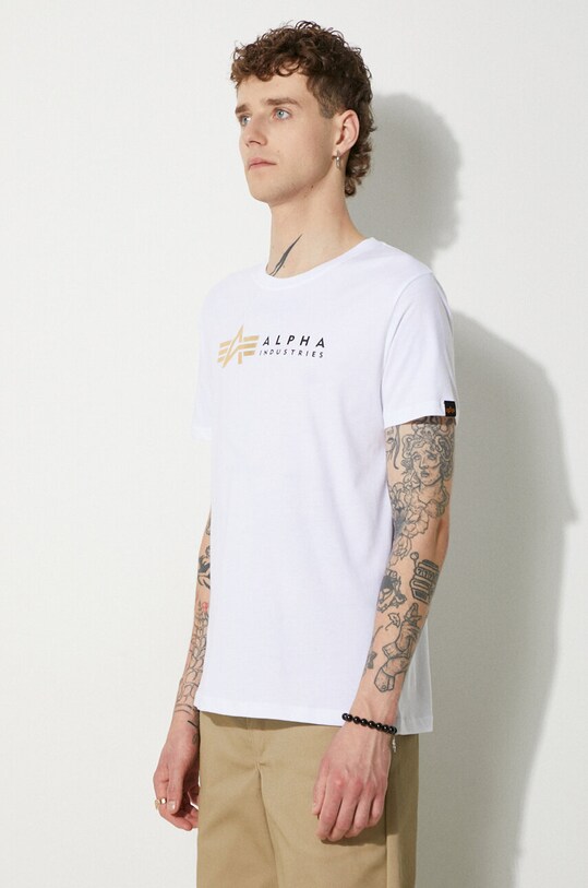 Alpha Industries tricou din bumbac Koszulka Alpha Industries Label 118502FP 09 alb 118502FP.09