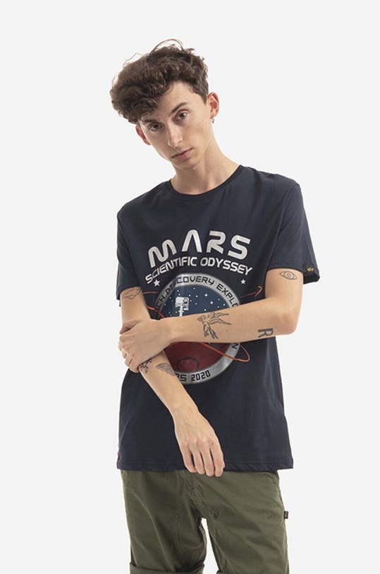 Бавовняна футболка Alpha Industries Mission To Mars T 126531.07 темно-синій AA00