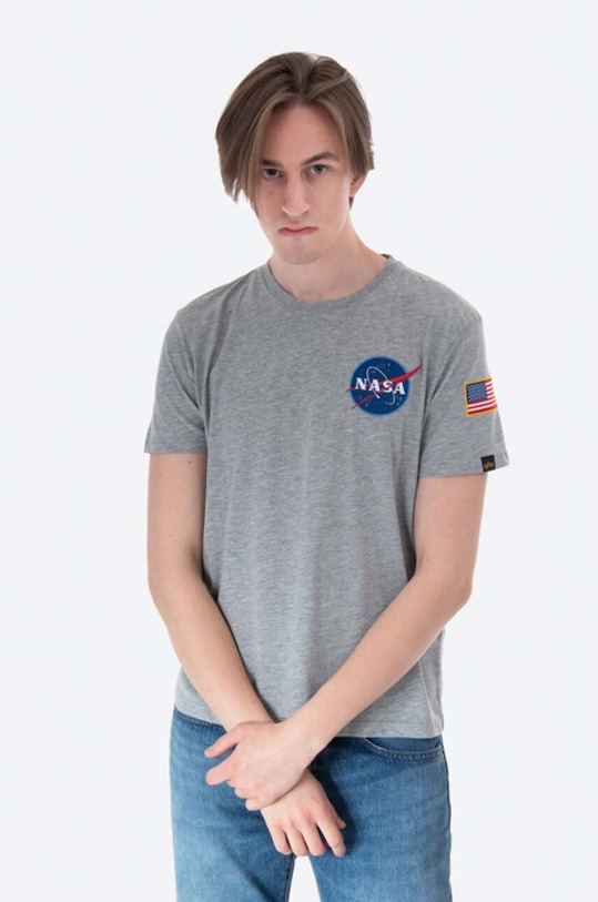 Alpha Industries tricou din bumbac Koszulka Alpha Industries 176507 17 imprimeu gri 176507.17