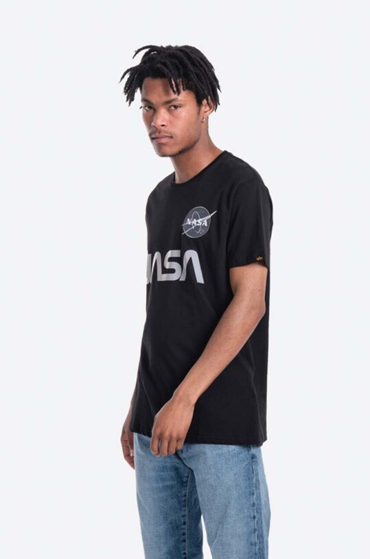 Alpha Industries t-shirt bawełniany x NASA nadruk czarny 178501.03
