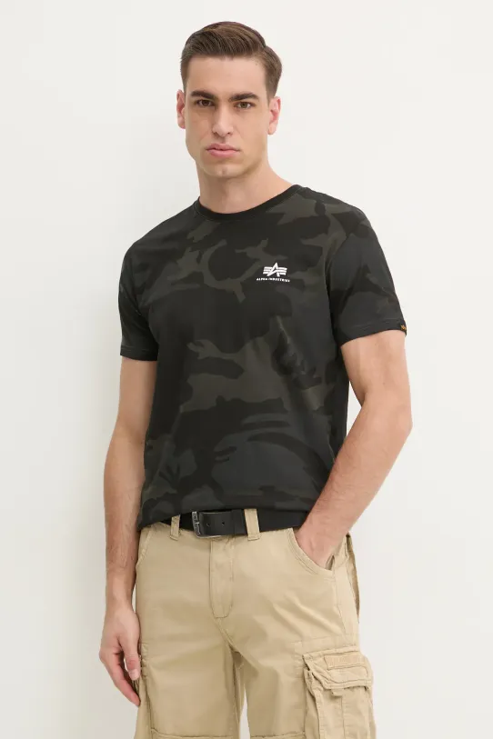 Bavlněné tričko Alpha Industries Basic T Small Logo Camo regular černá 188505C.125