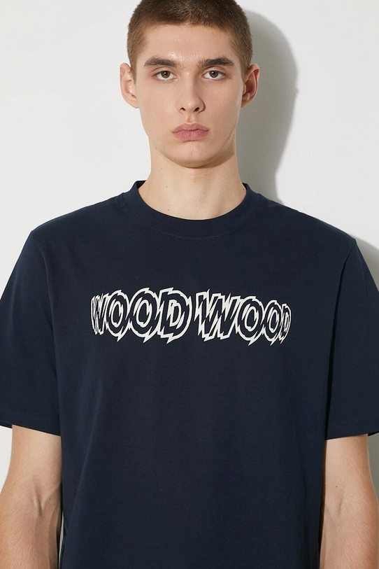 Bavlněné tričko Wood Wood Bobby Shatter Logo T-shirt 12225707.2489 námořnická modř