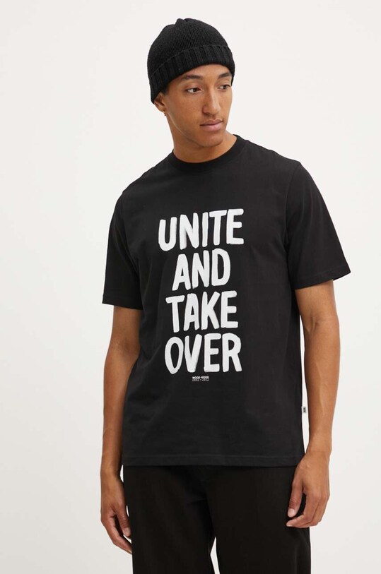 Wood Wood tricou din bumbac Bobby Shoplifters negru 50025711.2489