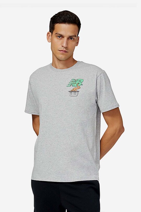 New Balance t-shirt bawełniany nadruk szary MT21567AG