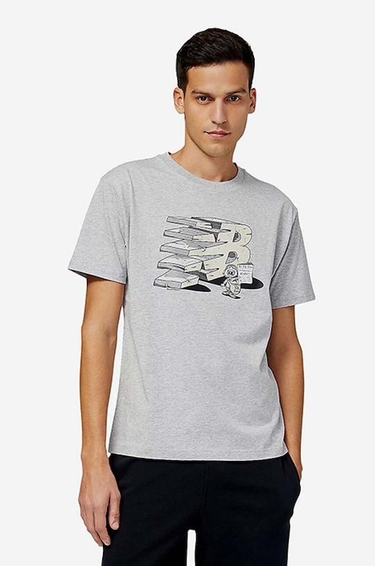 New Balance t-shirt bawełniany nadruk szary MT21568AG